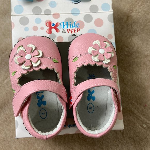 Hide & Peep Leather Baby Walker Shoe Mary Jane  Pink Butterfly - Picture 5 of 7